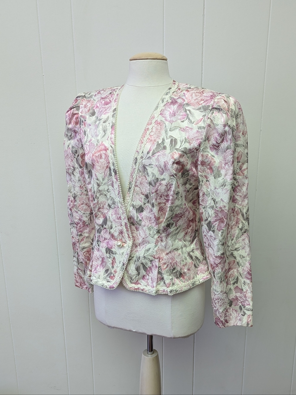 Vintage Pastel Pink Rose Pattern Peplum Blazer By Nah Nah Collections Size 16